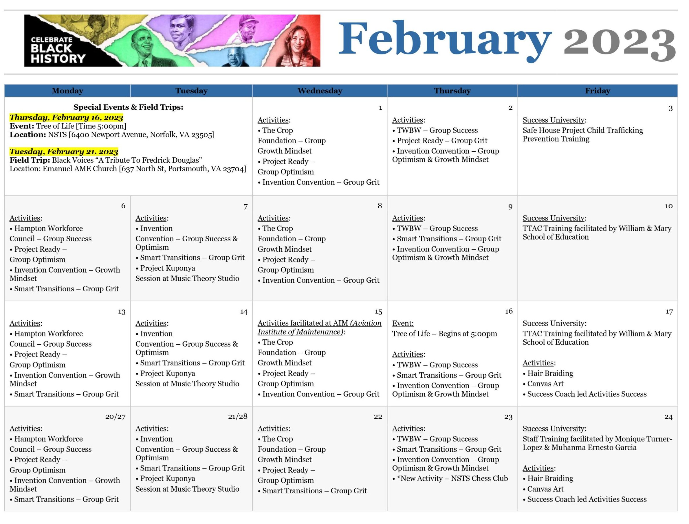 NSTS 2023 February Activities Calendar - Next Step To Success